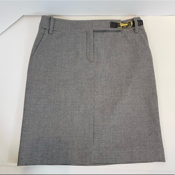 Gucci Vintage Houndstooth Print Tom Ford Era Pencil Skirt Horsebit Gold Buckle 4 - Picture 1 of 10